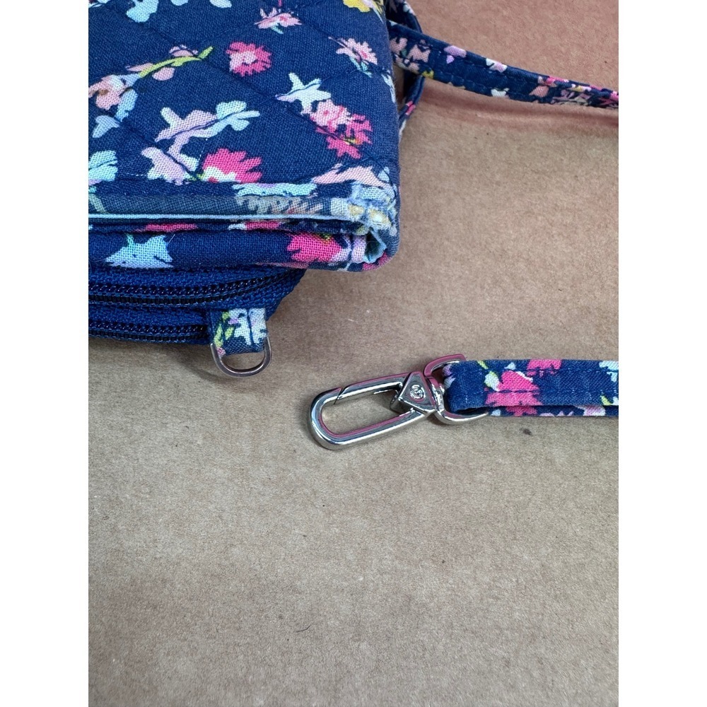 Vera Bradley Quilted Floral RFID Crossbody Wallet Bag Navy Blue - Picture 12 of 13